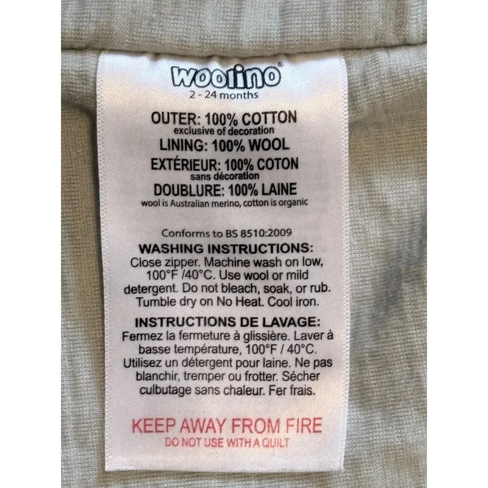 Woolino 4 Season Ultimate Baby Sleep Bag Merino Wool Organic Cotton Size 2-24M - Picture 6 of 10